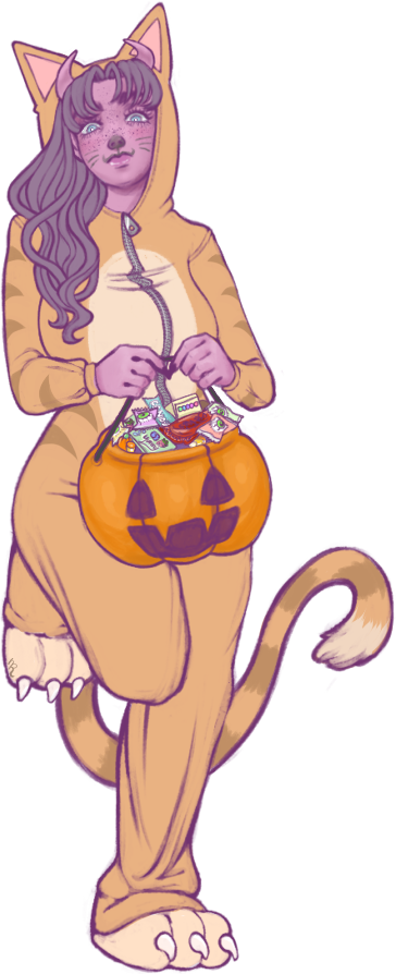 Faba in kitty onesie for Halloween layout